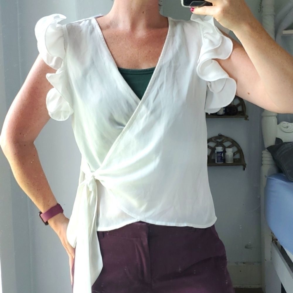 NY & Co White Ruffle Wrap Top